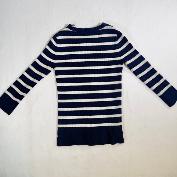 Ann Taylor Tunic Style Shirt Woman's XS VINTAGE Made in Hong Kong Navy Stripe - Picture 5 of 11